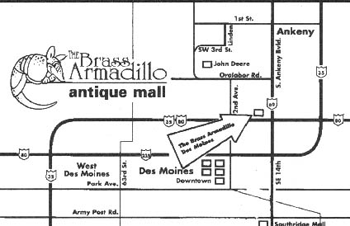 Map to the Des Moines Brass Armadillo Antique Mall
